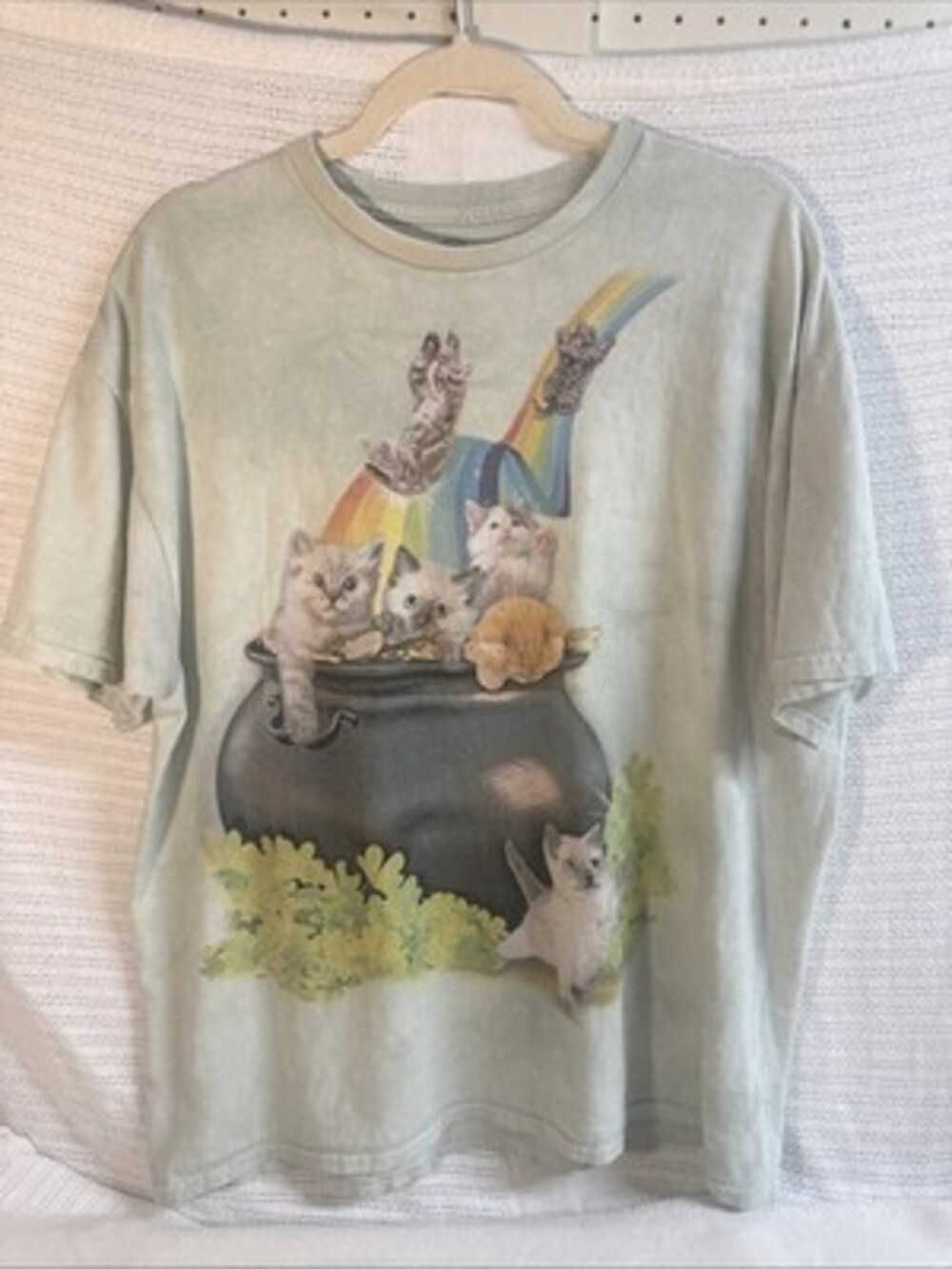 The Mountain T Shirt Tee St Patrick's Day Cats Rainbow Pot Of Gold Green Medium